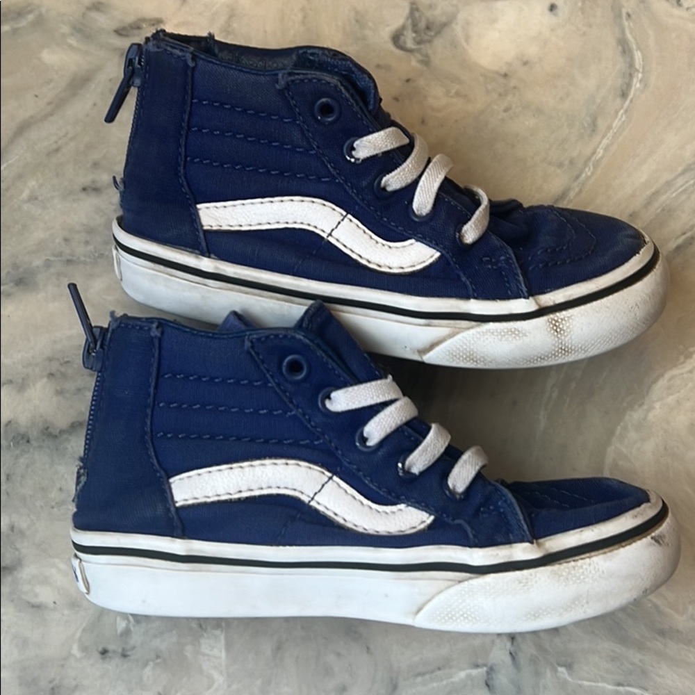 Vans Sneakers Toddler size 8.5, Blue with White logo, stripes, & laces, Slip on
